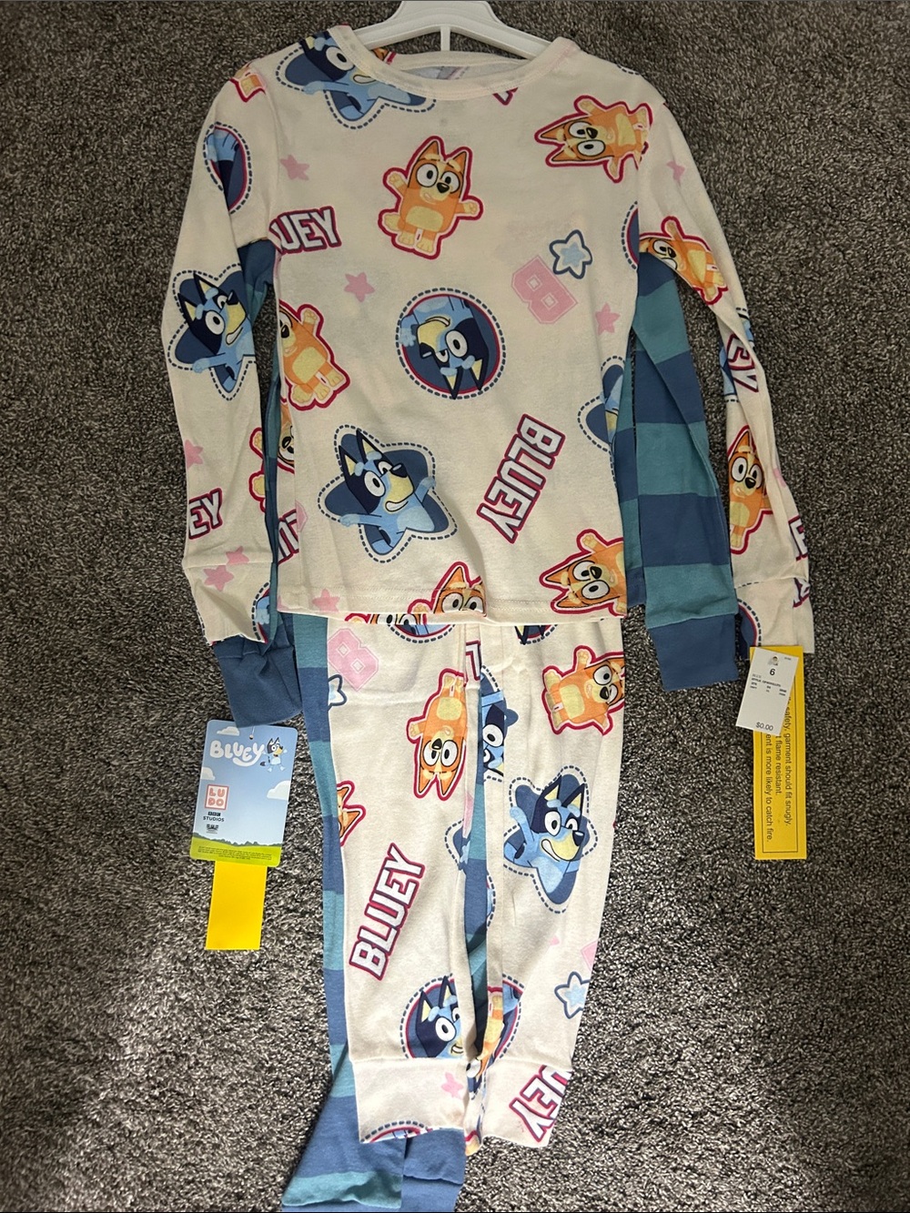 Bluey Kids Pajama Set - Cream, Blue & Pink Graphic Print